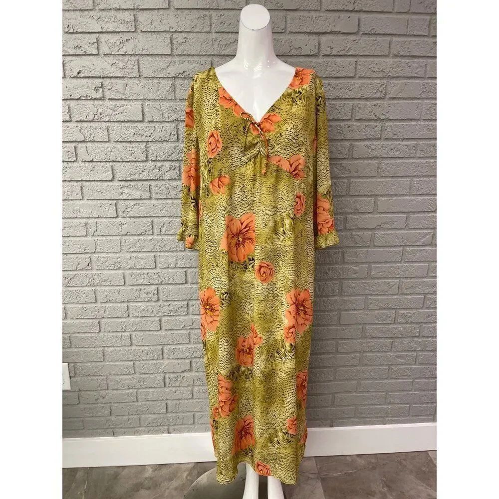 Dress-U-II by Sharon Women Yellow Floral Long Sleeve Maxi Dress Size 14